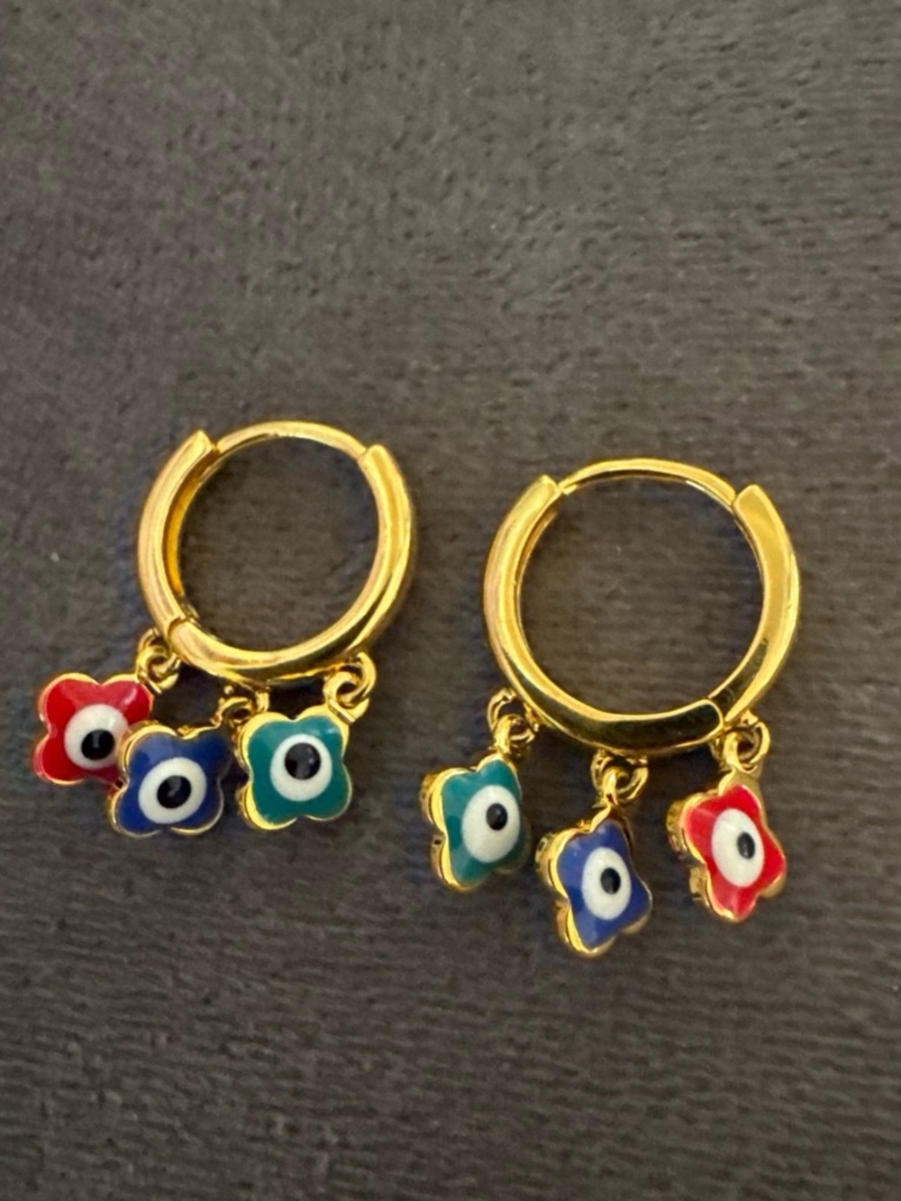 Gold-Tone Blue Evil Eye Hoop Huggie Earrings